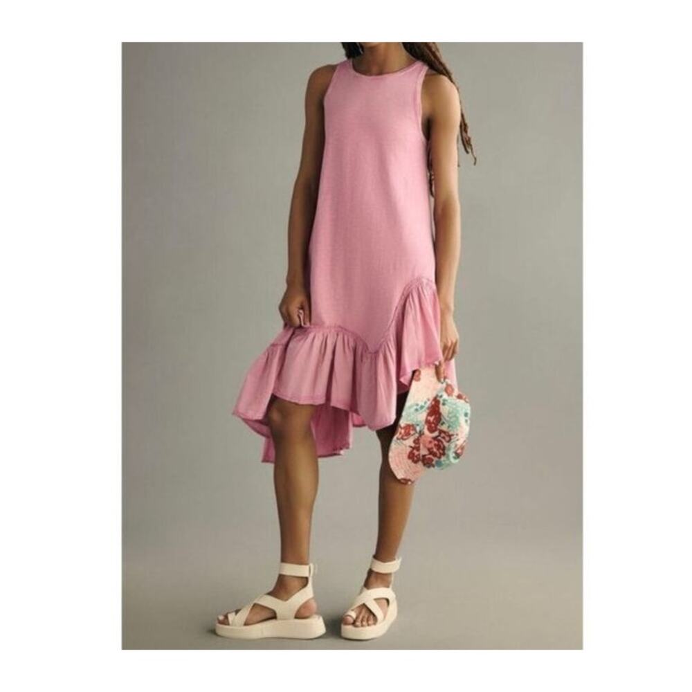 Anthropologie Asymmetrical Ruffle-Hem Dress Pink Summer Breezy